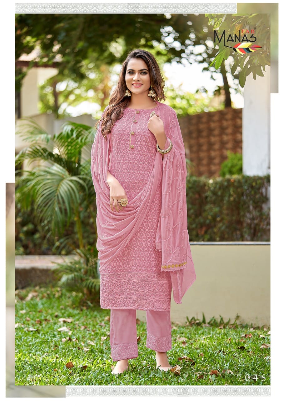 Manas Schiffli 8 FNew Exclusive Wear Heavy Georgette Ready Made Suit Collection